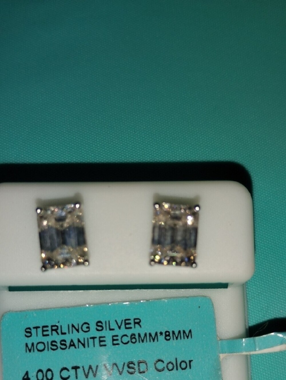 Sterling Silver Emerald-Cut Moissanite Stud Earrings - Clear - Picture 4 of 4